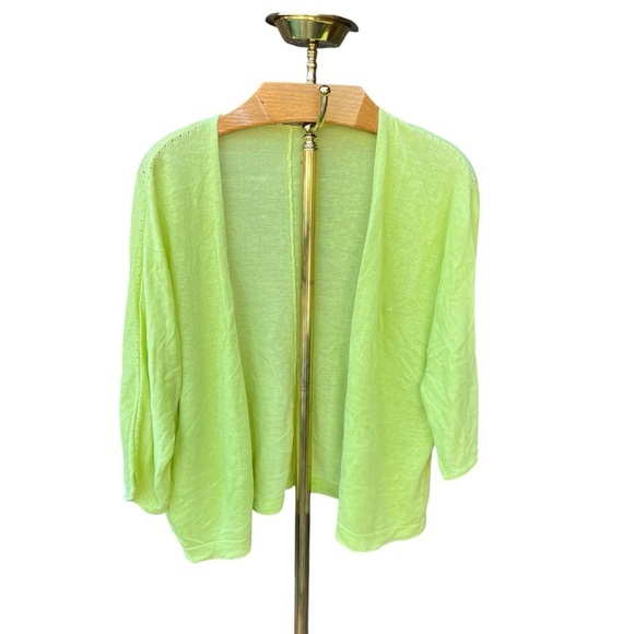 J. Jill Sweaters - J. Jill Chartreuse Linen Blend Cardigan Sweater Lightweight Open Front